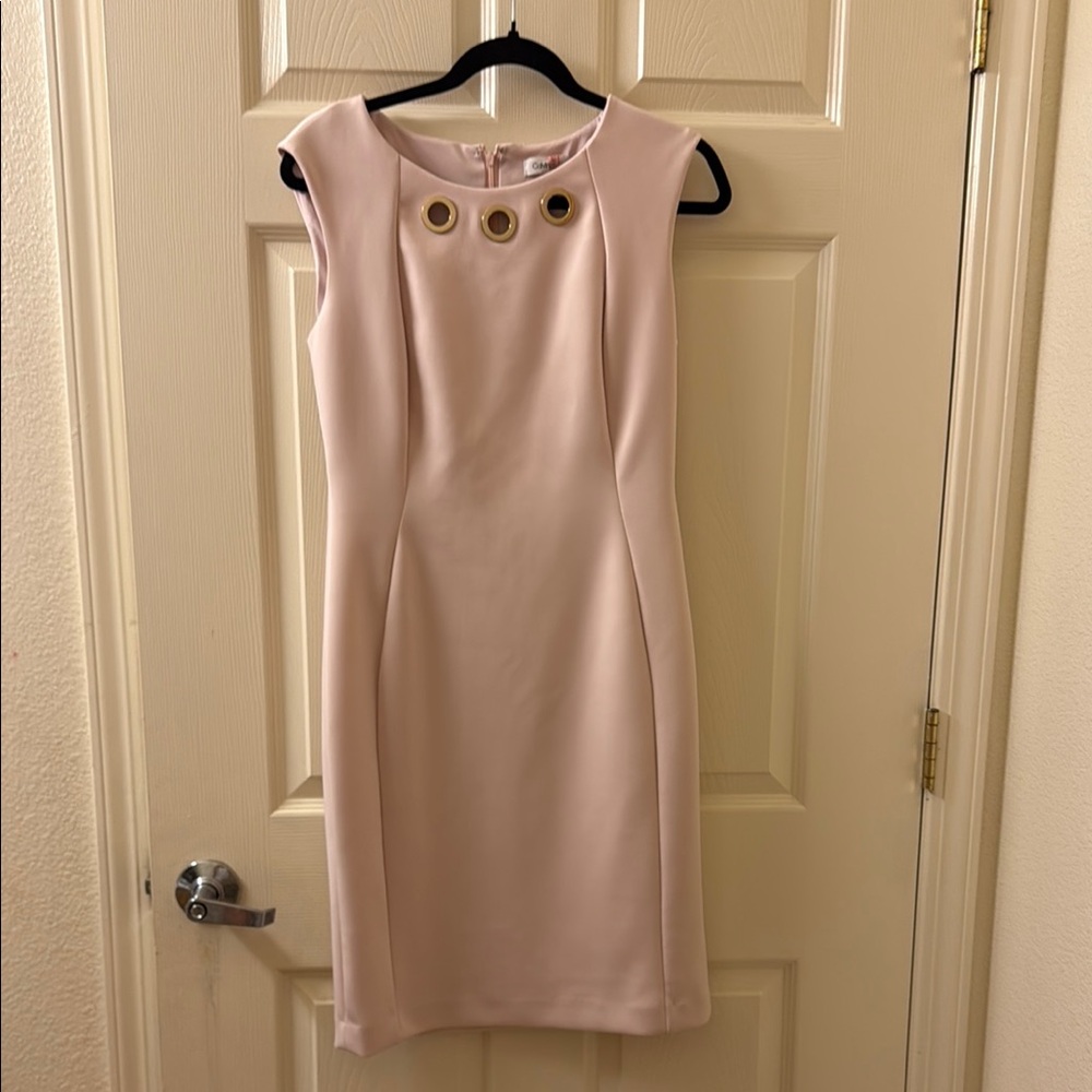 Calvin Klein Pink Midi Sheath Dress with Crew Neck